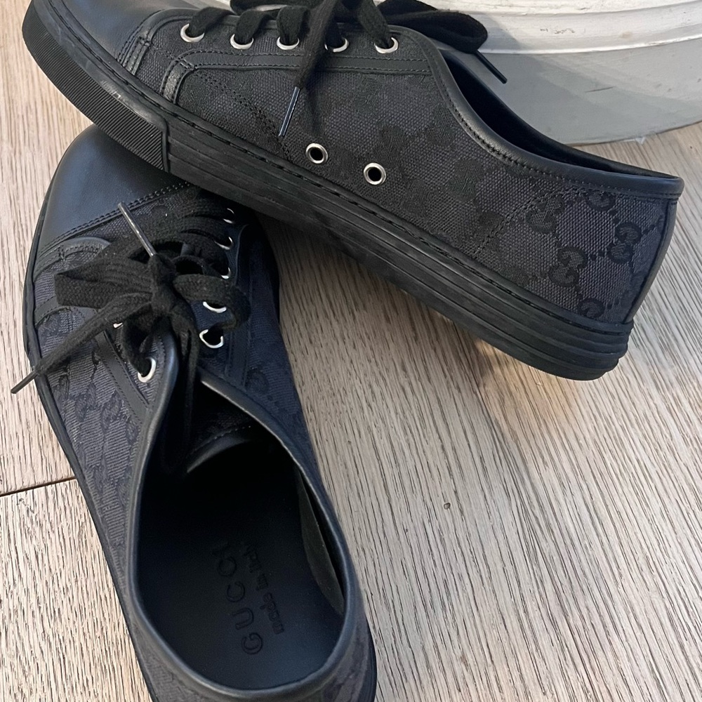 NEW Gucci Black canvas & leather GG logo Ace sneakers - Father’s Day gift!